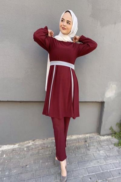 şeritli skuba krep kumaş Takım mürdüm tcn 670