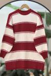 Şeritli yumoş Triko Tunik Bordo NSY9021