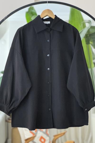 Seyyar kuşaklı salaş gömlek Tunik Siyah BK9521