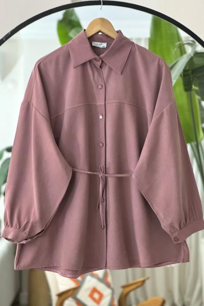 Seyyar kuşaklı salaş gömlek Tunik gül BK9521
