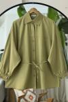 Seyyar kuşaklı salaş gömlek Tunik Fıstıkyeşil BK9521