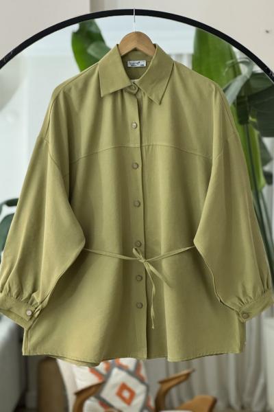 Seyyar kuşaklı salaş gömlek Tunik Fıstıkyeşil BK9521
