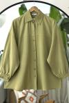 Seyyar kuşaklı salaş gömlek Tunik Fıstıkyeşil BK9521