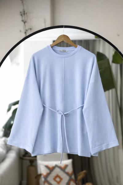 Seyyar Kuşaklı ispanyol kol Tunik  Bebe Mavi DS2054