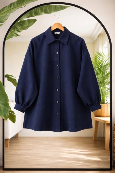 Seyyar kuşaklı salaş gömlek Tunik Lacivert BK9521