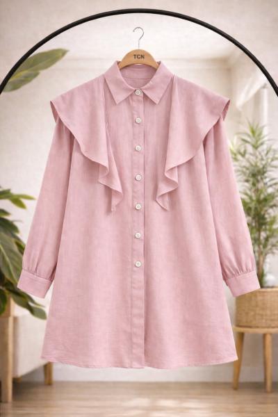 Seyyar pelerinli Kuşaklı Keten Tunu Pembe TCN40164