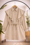 Seyyar pelerinli Kuşaklı Keten Tunu Bej TCN40164
