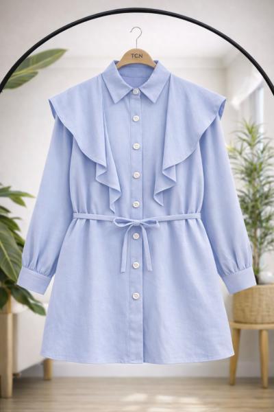 Seyyar pelerinli Kuşaklı Keten Tunu Bebemavi TCN40164