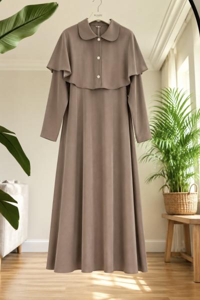 Seyyar Pelerinli Tam boy Elbise Kahve  BK91224
