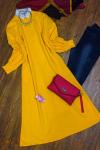 shr398 kol manşetli iki iplik kumaş elbise sarı