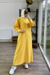 shr398 kol manşetli iki iplik kumaş elbise sarı