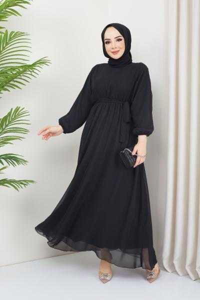 Şifon elbise siyah TBT3062