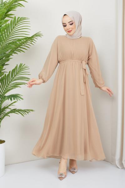 Şifon elbise Bej   TBT3062