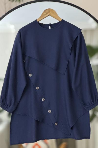 Simetrik Kesim  Düğmeli Tunik Lacivert TCN4098