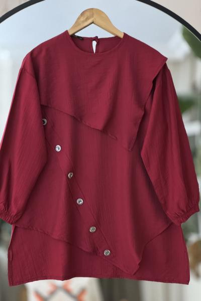 Simetrik Kesim  Düğmeli Tunik Bordo TCN4098