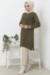 Simli kol taşlı  triko Tunik Yeşil NFS14243