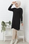 Simli kol taşlı  triko Tunik Siyah NFS14243