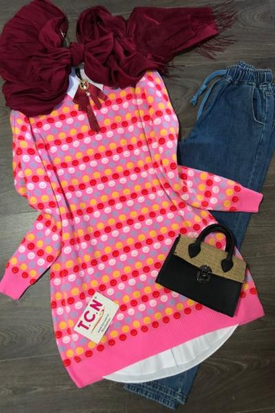 Smile desen triko Tunik Pembe TCN1255