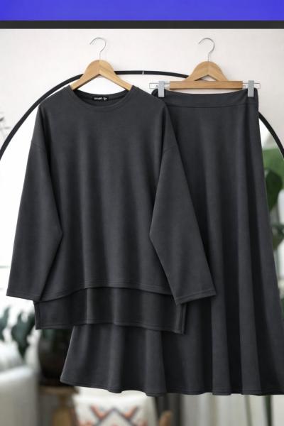 Sultan butik  kiloş etek blüz tesettür takım antrasit  EF20500