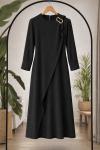 Takalı Bağcıklı Elbise Siyah SL8079