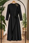 Takalı Bağcıklı Elbise Siyah SL8079