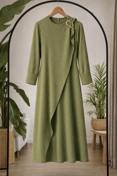 Takalı Bağcıklı Elbise yeşil SL8079