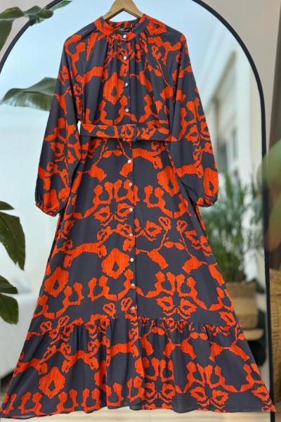 Tamboy Kemerli düğmeli Elbise Turuncu  UMS50177