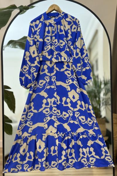 Tamboy Kemerli düğmeli Elbise Mavi UMS50177