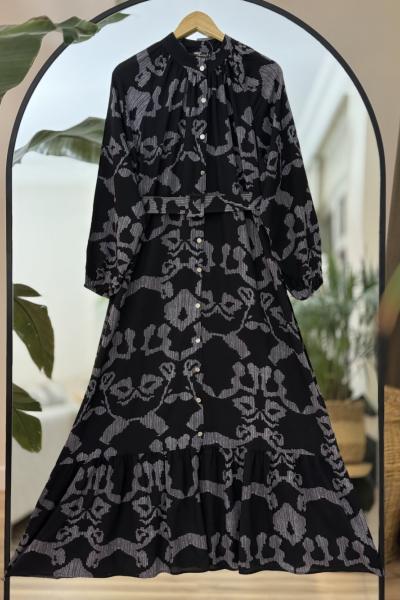 Tamboy Kemerli düğmeli Elbise Siyah  UMS50177