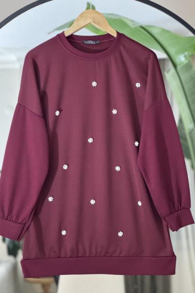 Taş işlemeli tunik Bordo  NEW6031