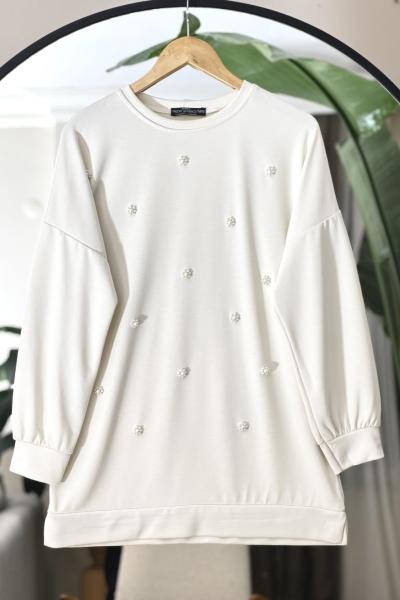 Taş işlemeli tunik Ekru   NEW6031