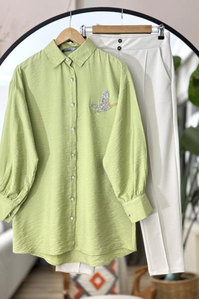 Taş işlemeli tunik  Yeşil NEW6039
