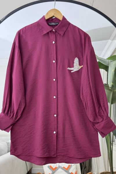 Taş işlemeli tunik  Mürdüm NEW6039