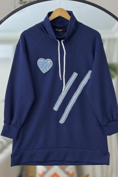 Taş işlemeli kot detaylı oyso tunik lacivert TCN40109