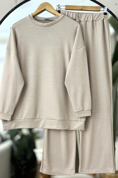 Taş işlemeli oysh  takım Bej UMS50313