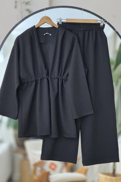 Taş işlemeli Ön bağlamalı  Takım Siyah YR30545