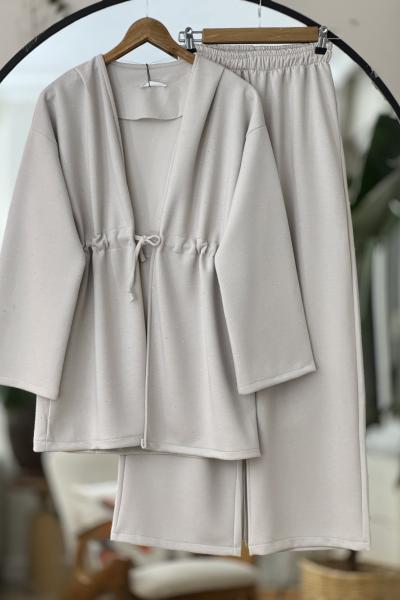 Taş işlemeli Ön bağlamalı  Takım Bej YR30545