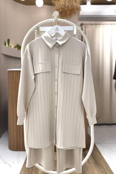 Taş işlemeli İkili Takım Bej YR30553