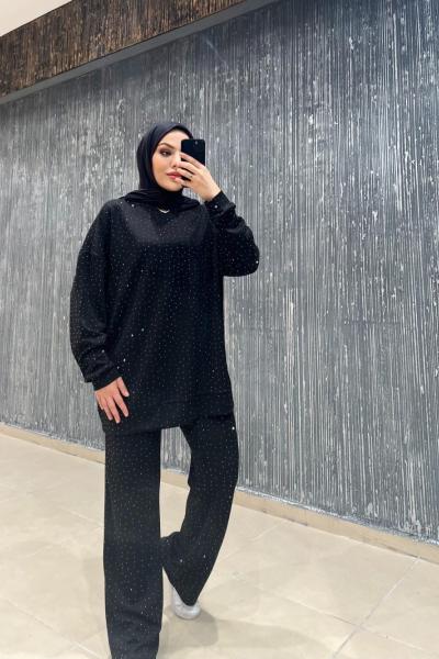 Taş işlemeli oysh  takım siyah UMS50313