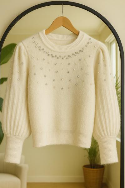 Taş işlemeli  sakallı yumoş Kazak  Siyah SLT8045