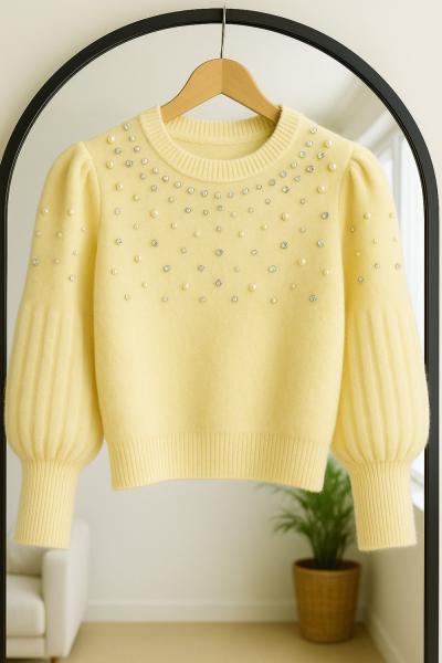 Taş işlemeli  sakallı yumoş Kazak Sarı SLT8045