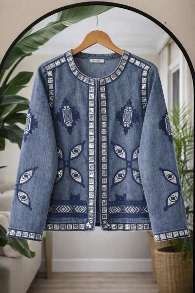 Taş işlemeli kısa kot ceket  ES80103