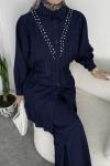 Taş işlemeli modal Kumaş Takım  lacivert YRN30526