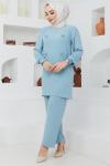 Taş işlemeli Ayrobin Kumaş Takım bebemavi  ZNK1508