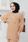 Taş işlemeli Ayrobin Kumaş Takım camel ZNK1508