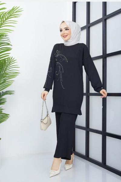 Taş işlemeli bürümcük ikili takım Siyah SLT3063