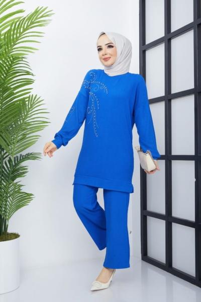 Taş işlemeli bürümcük ikili takım Saks  SLT3063