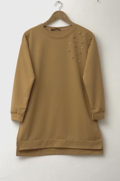 Taş işlemeli ikiiplik tunik Bej  SLT30138