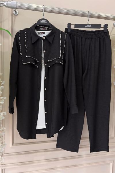 Taş işleme katkat Keten takım Siyah UMS50136