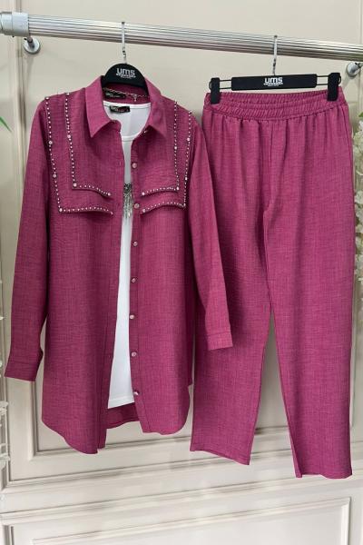 Taş işleme katkat Keten takım  Fuşya  UMS50136